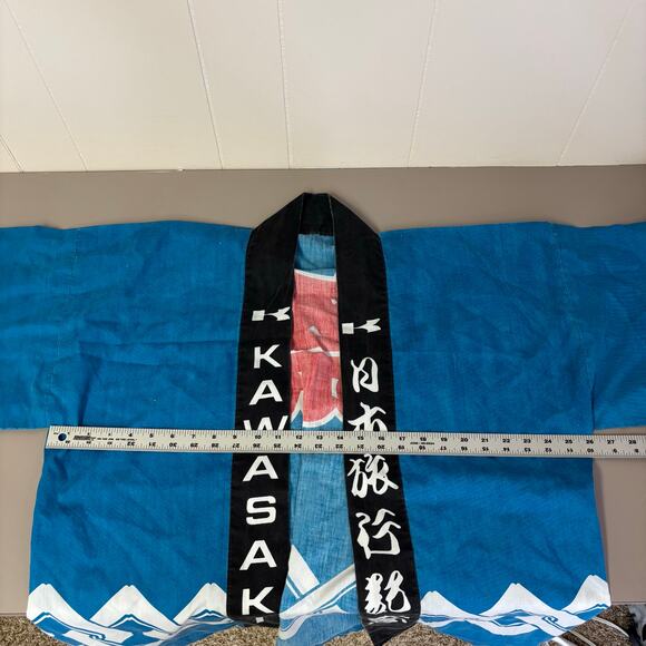 Vintage Japanese Happi Coat Light Blue Kawasaki Souvenir Cotton Lightweight VTG - Picture 3 of 4